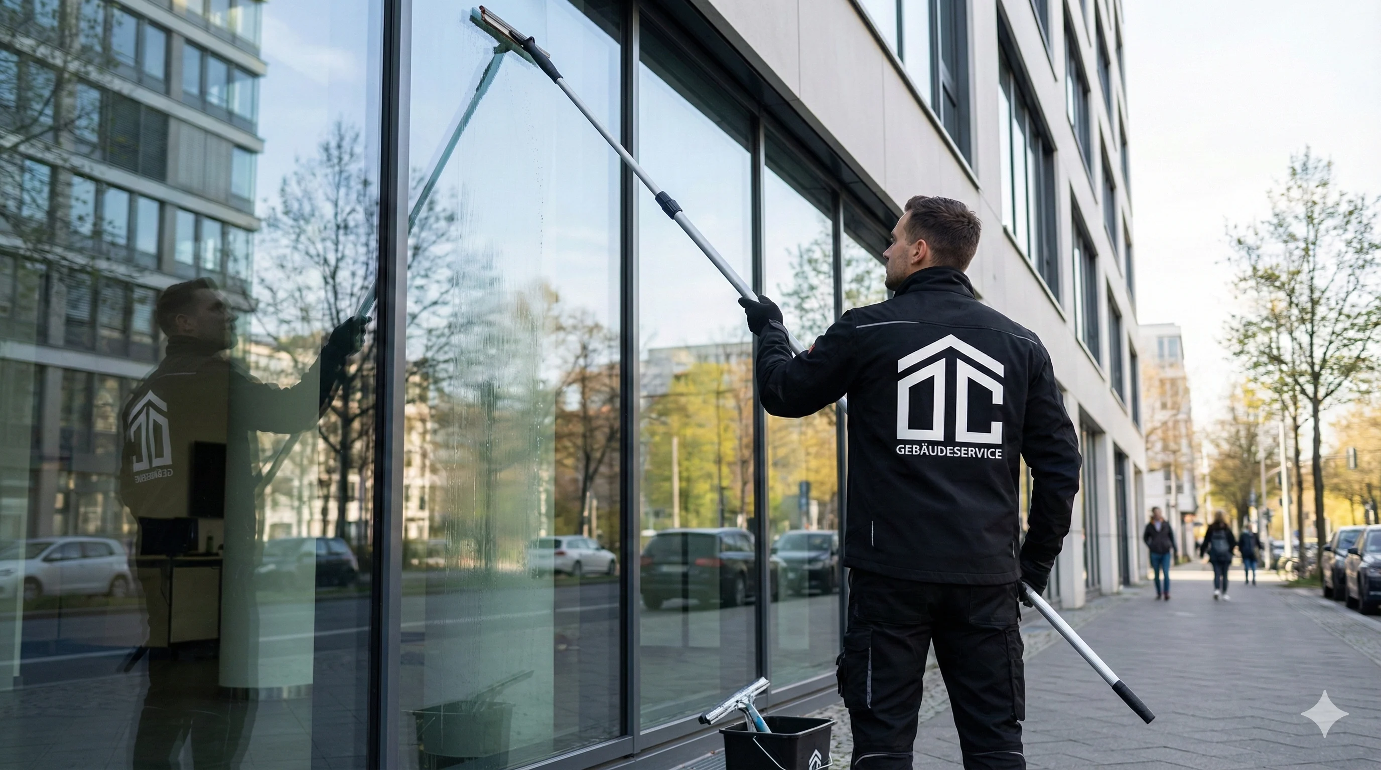 Fensterreinigung an einem Gewerbeobjekt in Freiburg