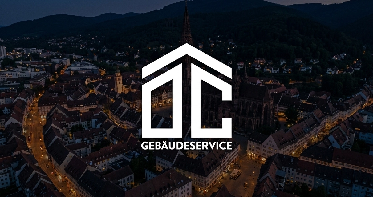 OC-Gebäudeservice Logo über Freiburg bei Nacht